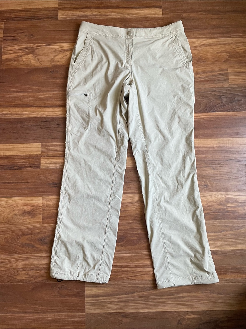 Women’s LL Bean Nylon Hiking Pants Size 10 Beige Adjustable Waist Cinch Hem